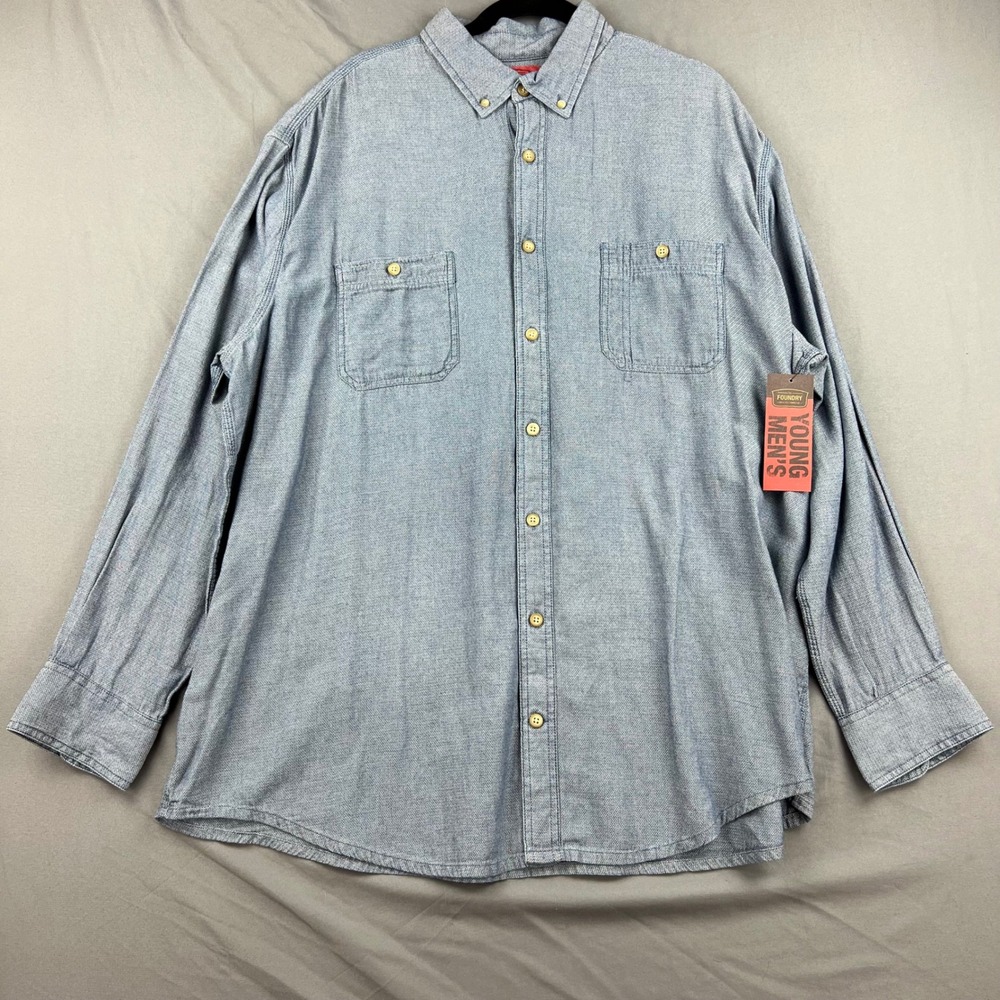 The Foundry Shirt Men 2XL Indigo Dobby Wash Long Sleeve Cotton New W/ Tags